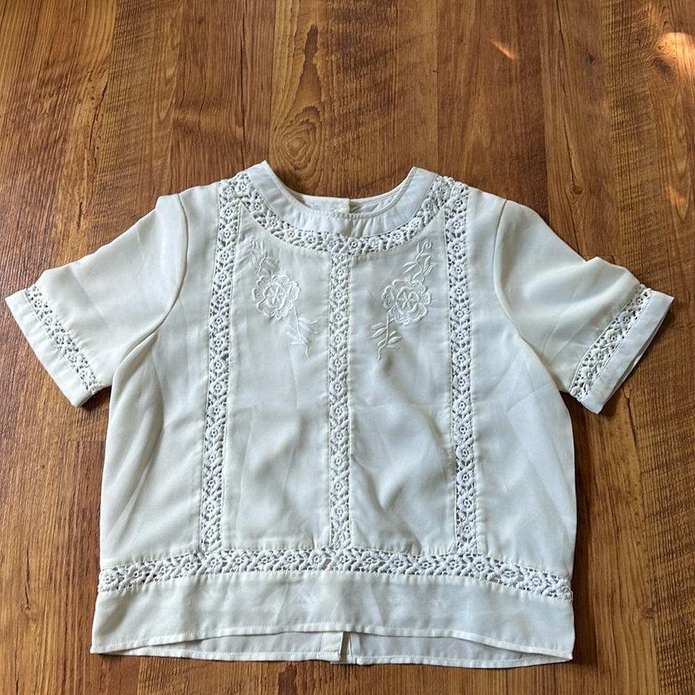 ASOS button back embroidered cropped top blouse